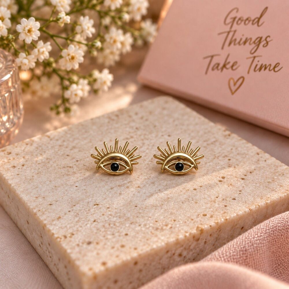 Gold Evil Eye Stud Earrings, Boho Witchy Statement Jewelry